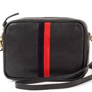 CLARE V Rustic/Suede Desert Stripe MIDI Sac - Black